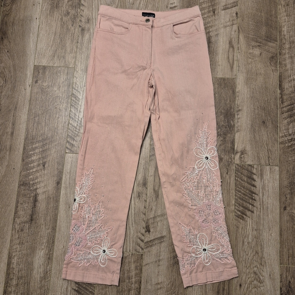 Impulse California Women's Pink Embroidered Floral Jacket Pant Set Size Small/6 - Picture 6 of 9